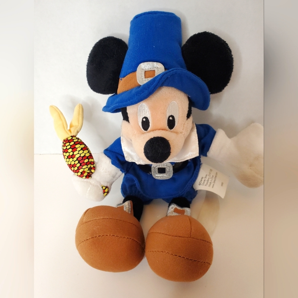 Disney Store Mickey Mouse Blue Pilgrim Beanie Plush Thanksgiving Stuffed Animal